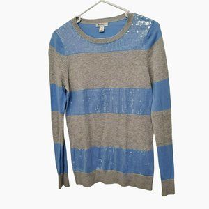 Old Navy Gray Blue Stripe Sequin Cotton Sweater, Size S P, LIKE NEW